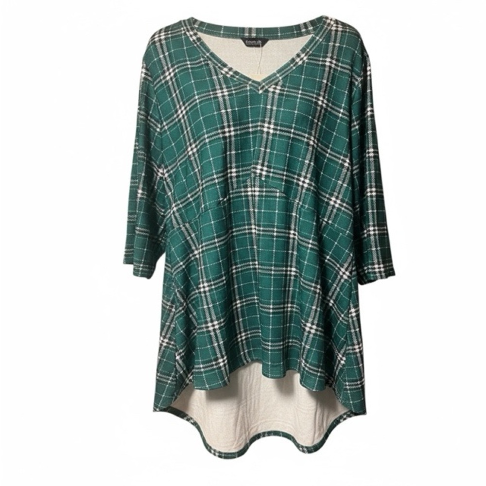 BloomChic‎ Green Plaid High Low Top